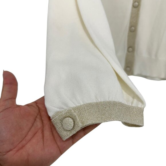 George Womens XL(16-18) Button Up Cardigan Sweater Vanilla Dream With Bow Detail - Picture 12 of 13